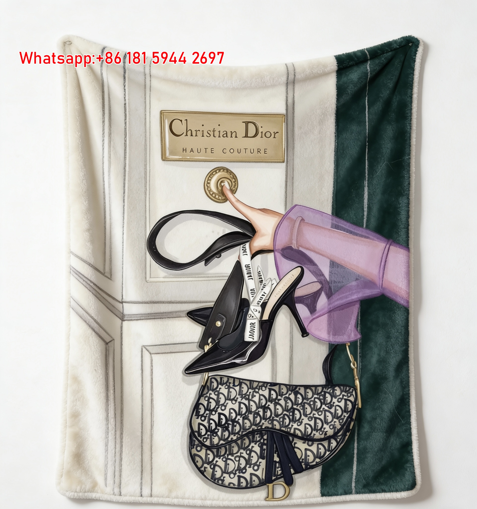 Christian Dior Haute Couture Illustration Flannel Sofa Throw Blanket D174